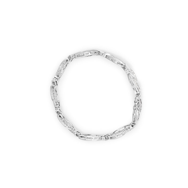 14K White Gold 4.0 Cttw Invisble Set Princess-Cut Diamond Wave Style Link Bracelet (H-I Color, SI2-I1 Clarity) - 7"