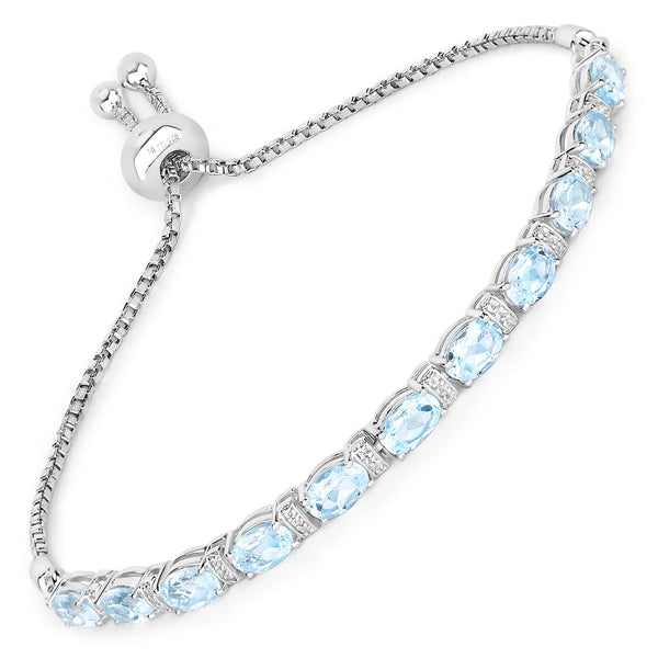 5.75 Carat Genuine Blue Topaz and White Topaz .925 Sterling Silver Bracelet