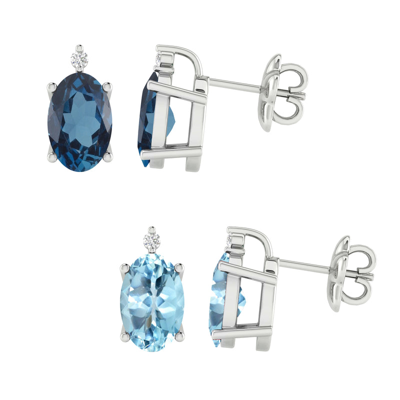 V3 Jewelry Natural London Blue Topaz and Sky Blue Topaz Sterling Silver Stud Earrings Set