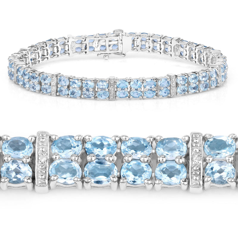 15.25 Carat Genuine Blue Topaz and White Topaz .925 Sterling Silver Bracelet