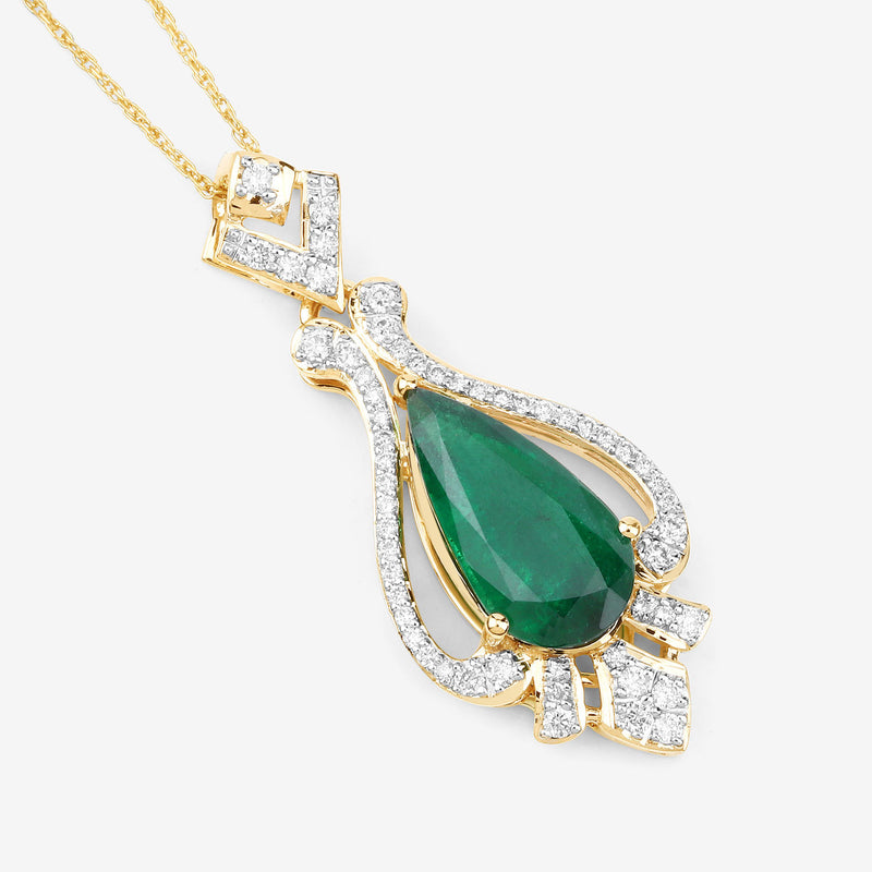 IGI Certified 3.49 Carat Genuine Zambian Emerald and White Diamond 14K Yellow Gold Pendant