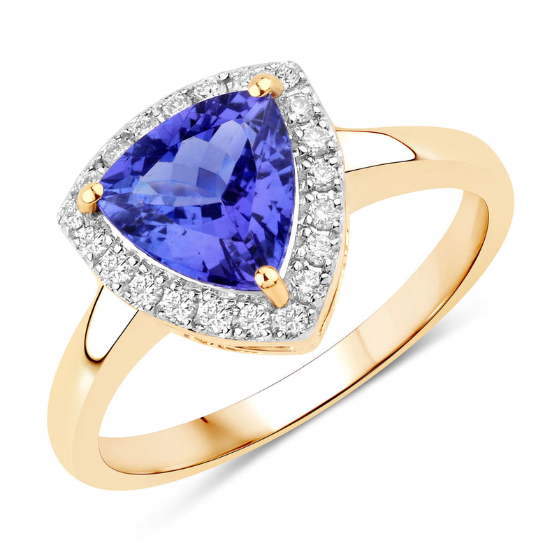 1.75 Carat Genuine Tanzanite and White Diamond 14K Yellow Gold Ring