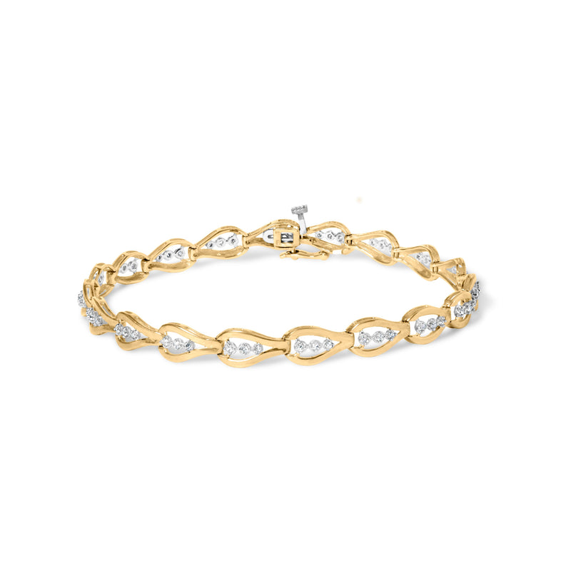 10k Yellow Gold 1/3 Cttw Diamond 3 Stone Teardrop Design Link Bracelet (I-J Color, I1-I2 Clarity) - 7.25" Inches