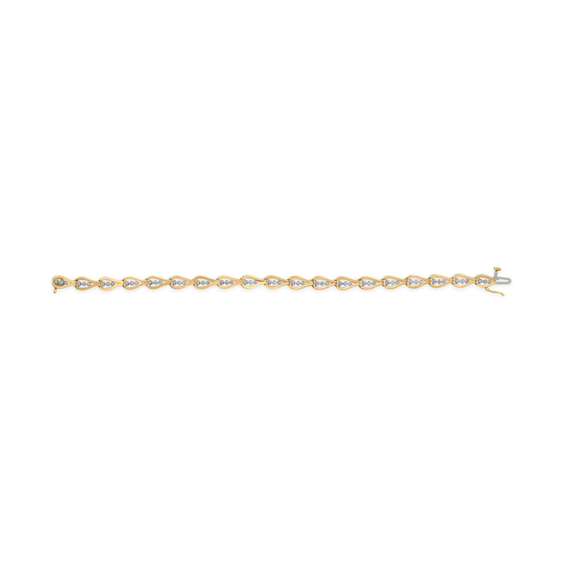 10k Yellow Gold 1/3 Cttw Diamond 3 Stone Teardrop Design Link Bracelet (I-J Color, I1-I2 Clarity) - 7.25" Inches