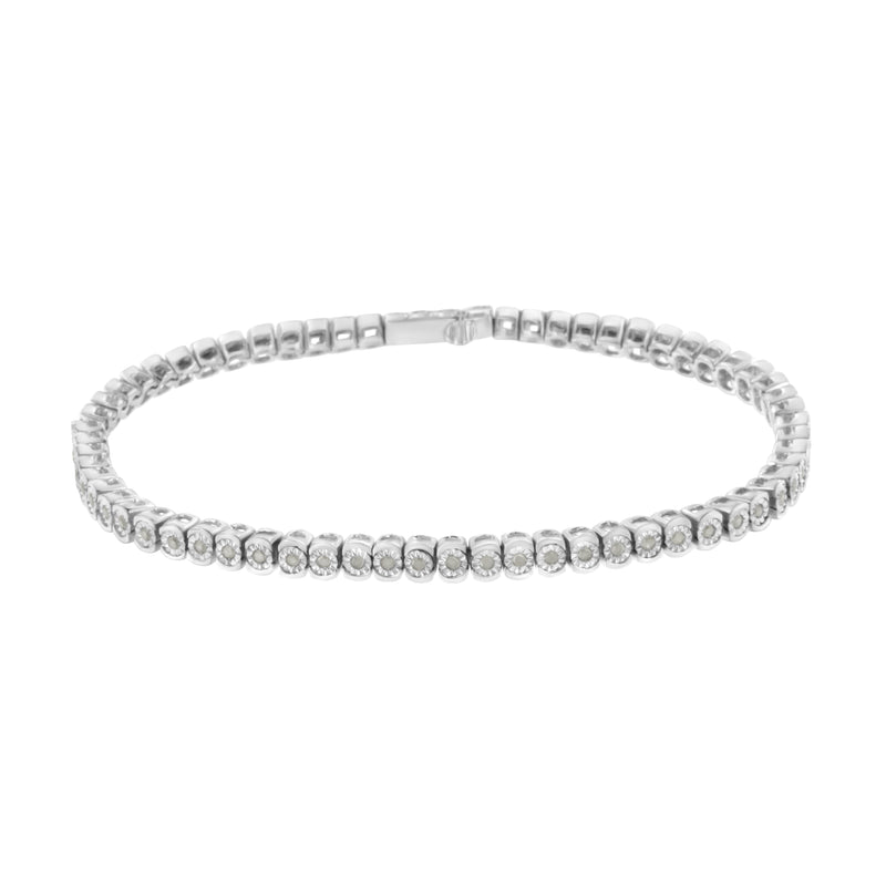 .925 Sterling Silver 1/2 Cttw Miracle-Set Diamond Round Half Bezel 7â€ Tennis Bracelet (I-J Color, I2-I3 Clarity)