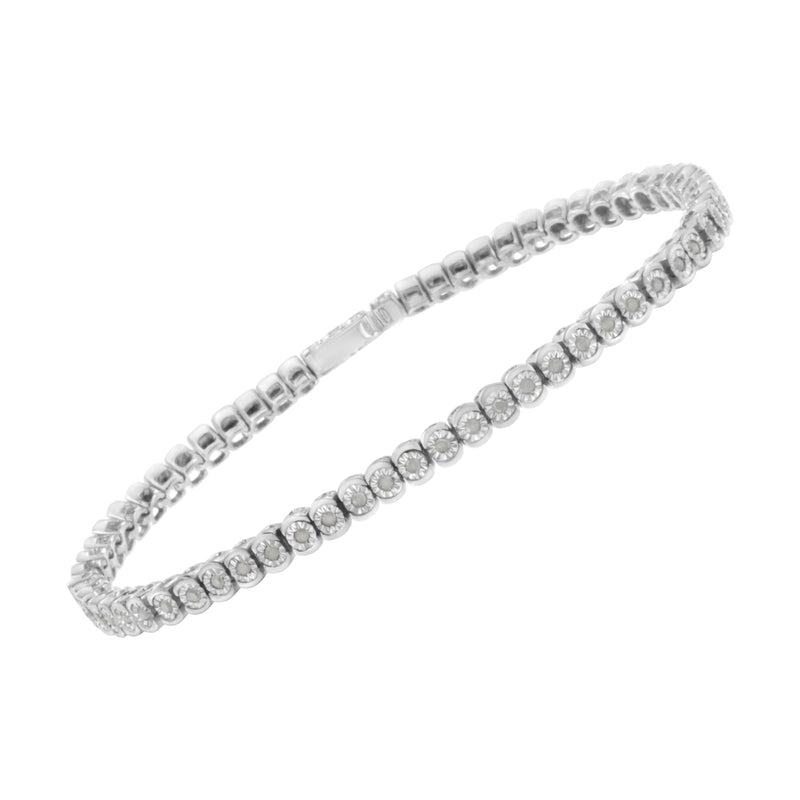 .925 Sterling Silver 1/2 Cttw Miracle-Set Diamond Round Half Bezel 7â€ Tennis Bracelet (I-J Color, I2-I3 Clarity)