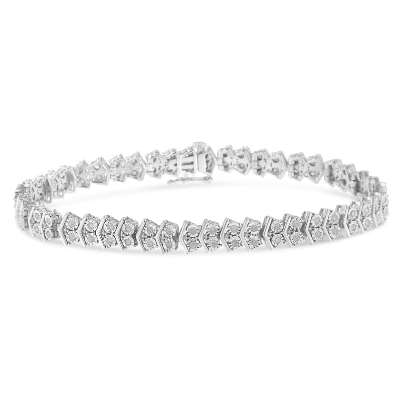 .925 Sterling Silver 1.0 Cttw Chevron 2 Stone Arrow Link Tennis Bracelet (I-J Color, I3 Clarity) - 7â€