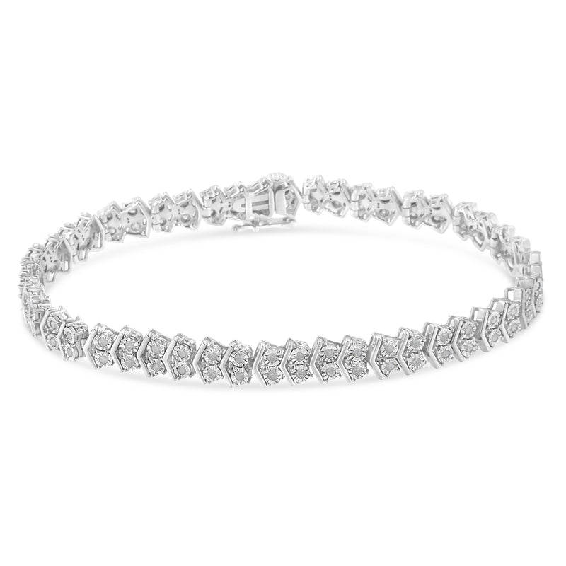 .925 Sterling Silver 1.0 Cttw Chevron 2 Stone Arrow Link Tennis Bracelet (I-J Color, I3 Clarity) - 7â€