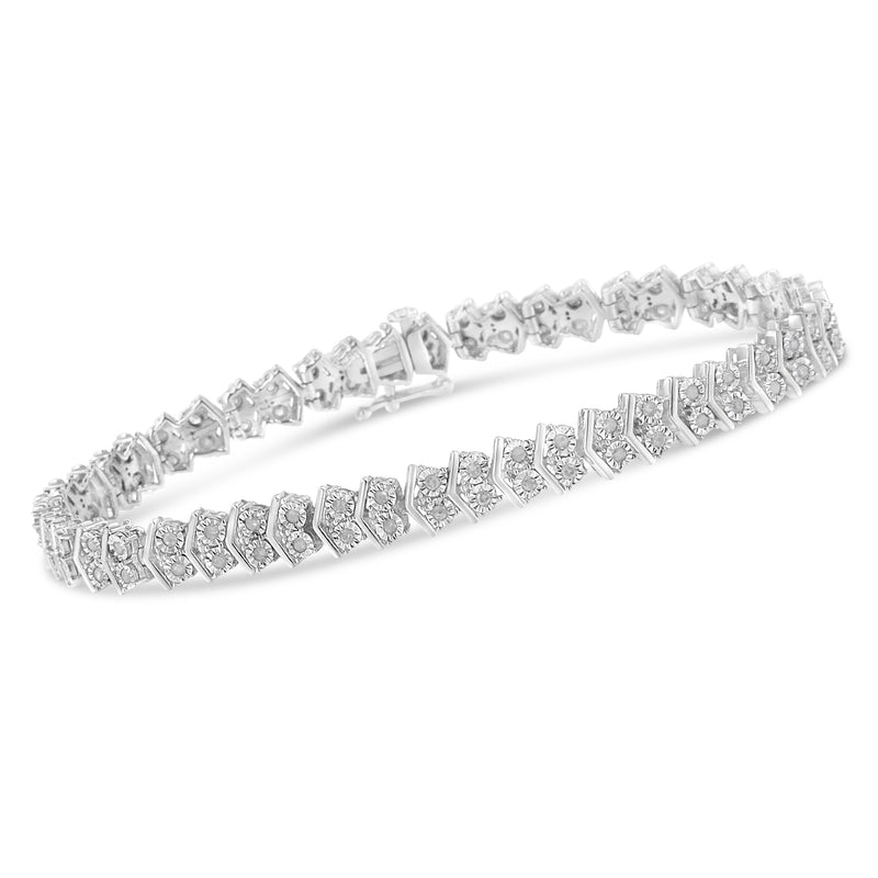 .925 Sterling Silver 1.0 Cttw Chevron 2 Stone Arrow Link Tennis Bracelet (I-J Color, I3 Clarity) - 7â€