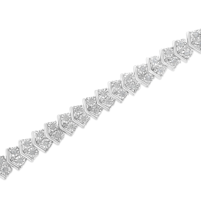 .925 Sterling Silver 1.0 Cttw Chevron 2 Stone Arrow Link Tennis Bracelet (I-J Color, I3 Clarity) - 7â€