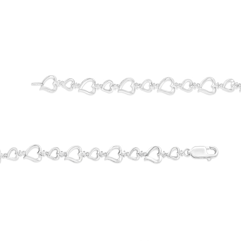 .925 Sterling Silver Prong Set Diamond Accent Alternating Heart Link Bracelet (I-J Color, I3 Clarity) - 7.25" Inches