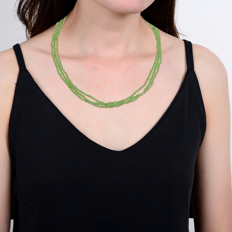 V3 Jewelry Sterling Silver 3 Strand Natural Peridot Layered Bead Necklace with Magnetic Lock-20"