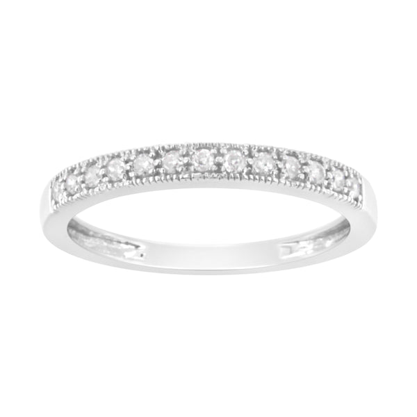 IGI Certified 1/7 Cttw Diamond 10K White Gold Prong Set Beaded Milgrain Band Style Ring (I-J Color, I2-I3 Clarity) - Size 7