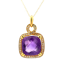 Amethyst Diamond Fashion Pendants 14KT Yellow Gold