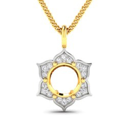 0.14 Carat Genuine White Diamond 14K Yellow Gold Semi Mount Pendant - holds 8.00mm Round Gemstone