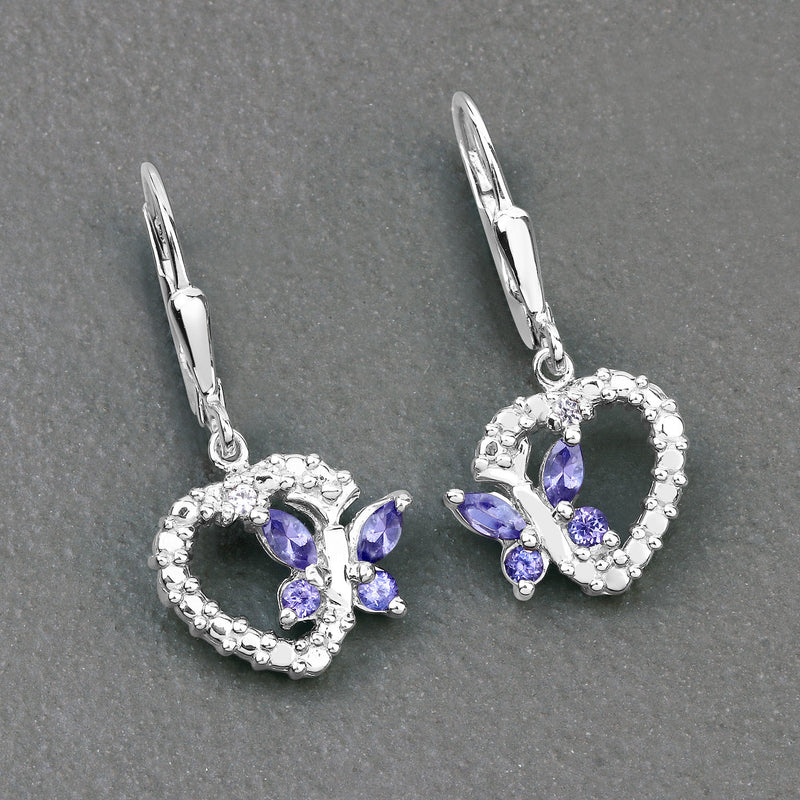 0.50 Carat Genuine Tanzanite and Created White Sapphire .925 Sterling Silver Earrings