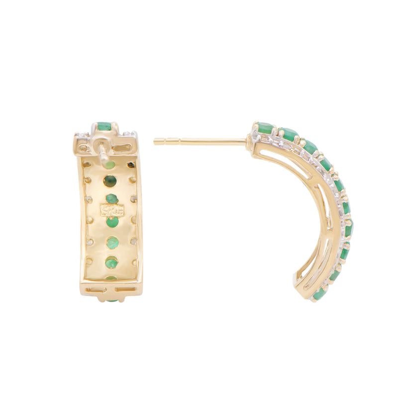 18k Yellow Gold Plated 925 Sterling Silver Emerald 0.21 Diamond Earrings for Women