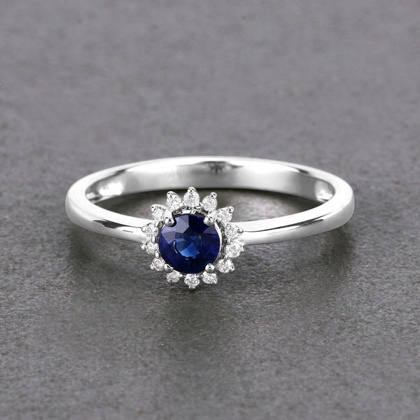 0.47 Carat Genuine Blue Sapphire and White Diamond 14K White Gold Ring