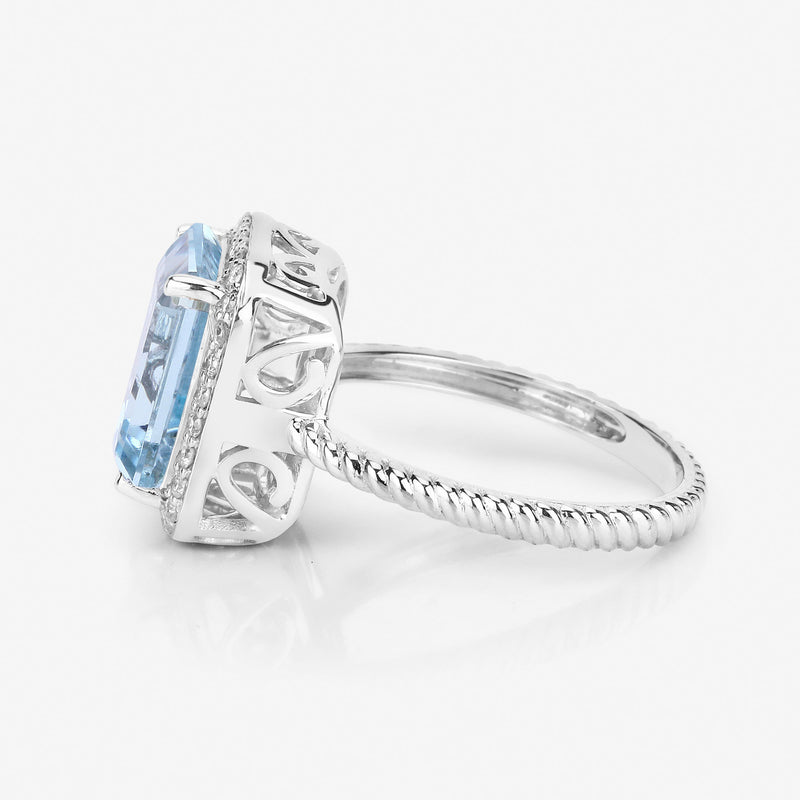 4.13 Carat Genuine Aquamarine and White Diamond 14K White Gold Ring