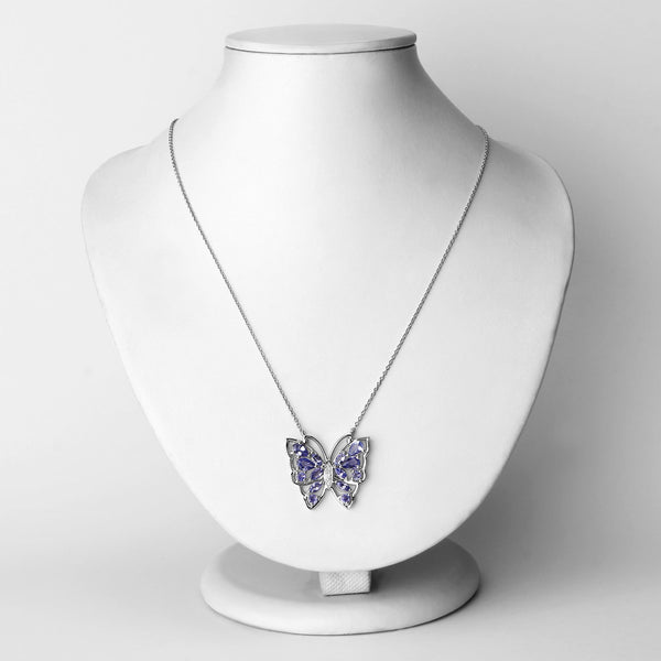 2.76 Carat Genuine Tanzanite and White Zircon .925 Sterling Silver Necklace