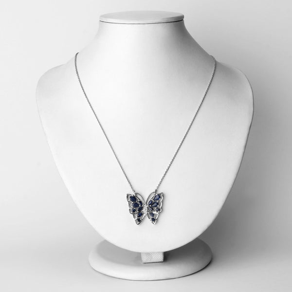 2.94 Carat Genuine Blue Sapphire and White Zircon .925 Sterling Silver Necklace