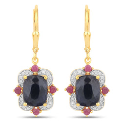 6.59 Carat Dyed Sapphire, Ruby and White Diamond .925 Sterling Silver Earrings