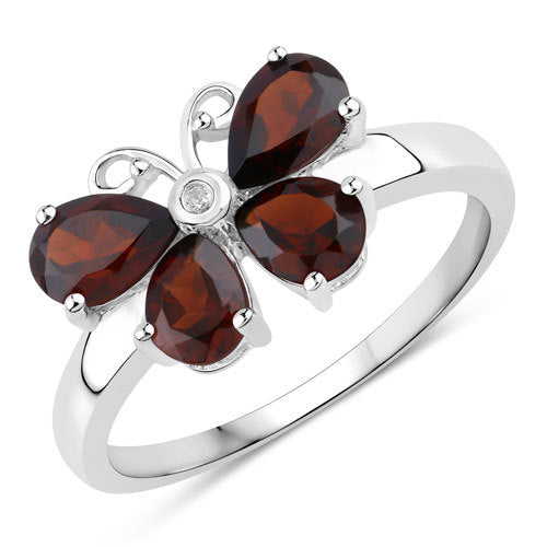 1.61 Carat Genuine Garnet and Created White Sapphire .925 Sterling Silver Ring