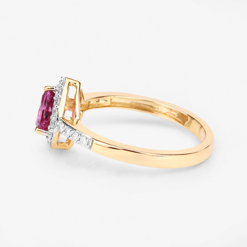 0.99 Carat Genuine Ruby and White Diamond 14K Yellow Gold Ring