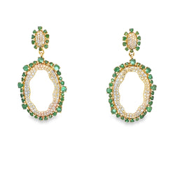 3.03ct Emerald Diamond Dangle Earrings 14KT Yellow Gold