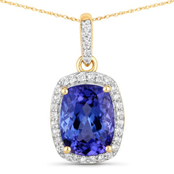 2.49 Carat Genuine Tanzanite and White Diamond 14K Yellow Gold Pendant