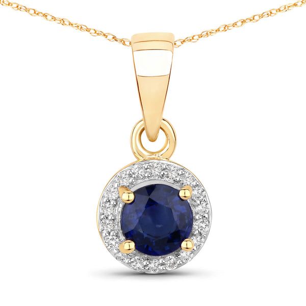 0.52 Carat Genuine Blue Sapphire and White Diamond 14K Yellow Gold Pendant