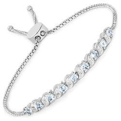 0.98 Carat Genuine Aquamarine and White Topaz .925 Sterling Silver Bracelet