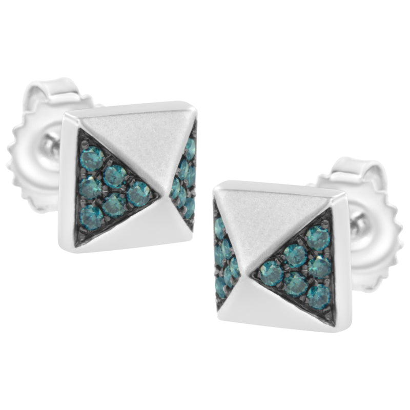 14K White Gold 1/4 Cttw Treated Blue Diamond Pyramid Stud Earring (Blue Color, SI1-SI2 Clarity)