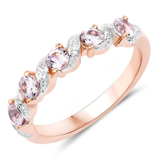 0.49 Carat Genuine Morganite and White Topaz .925 Sterling Silver Ring