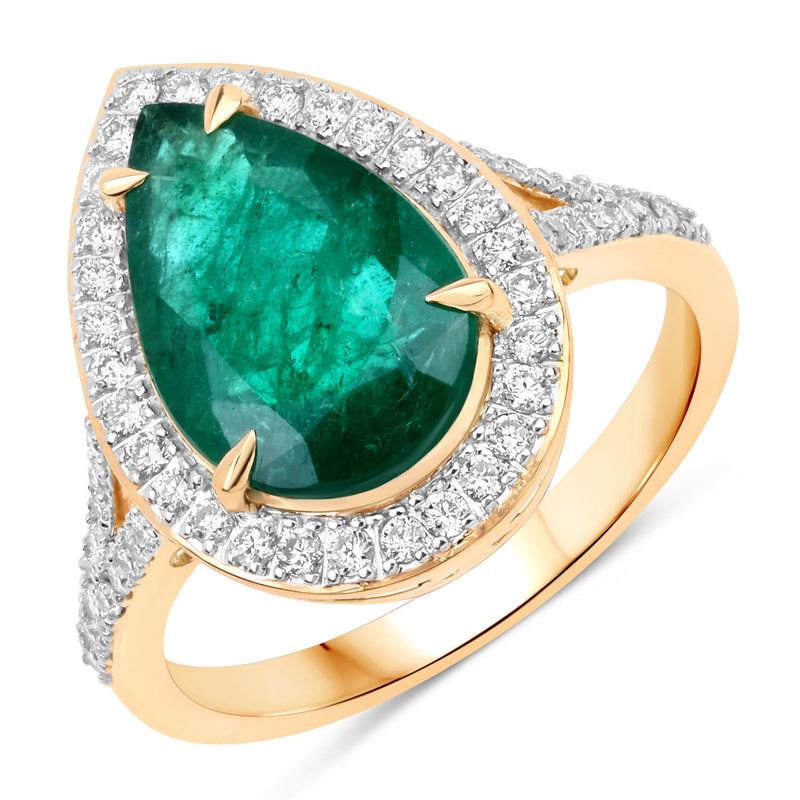 IGI Certified 3.54 Carat Genuine Zambian Emerald and White Diamond 14K Yellow Gold Ring