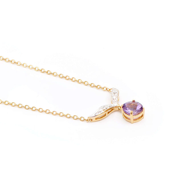 1.04 ctw Amethyst & Diamonds 18K Gold Plated Designer Necklace 18 in