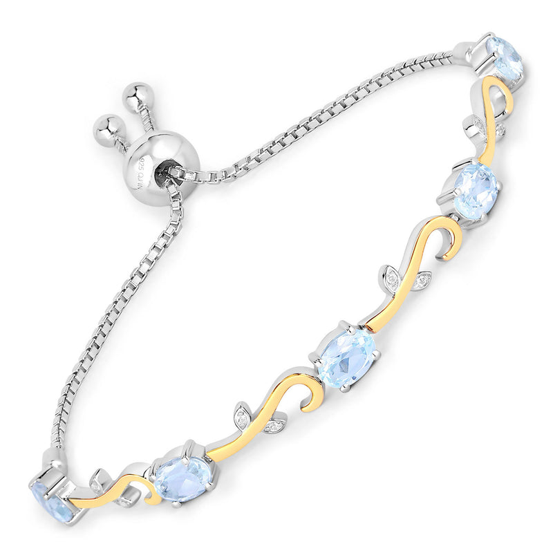 4.81 Carat Genuine Blue Topaz and White Topaz .925 Sterling Silver Bracelet