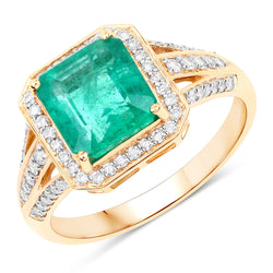 IGI Certified 2.60 Carat Genuine Zambian Emerald and White Diamond 14K Yellow Gold Ring