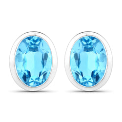 4.00 Carat Genuine Swiss Blue Topaz .925 Sterling Silver Earrings