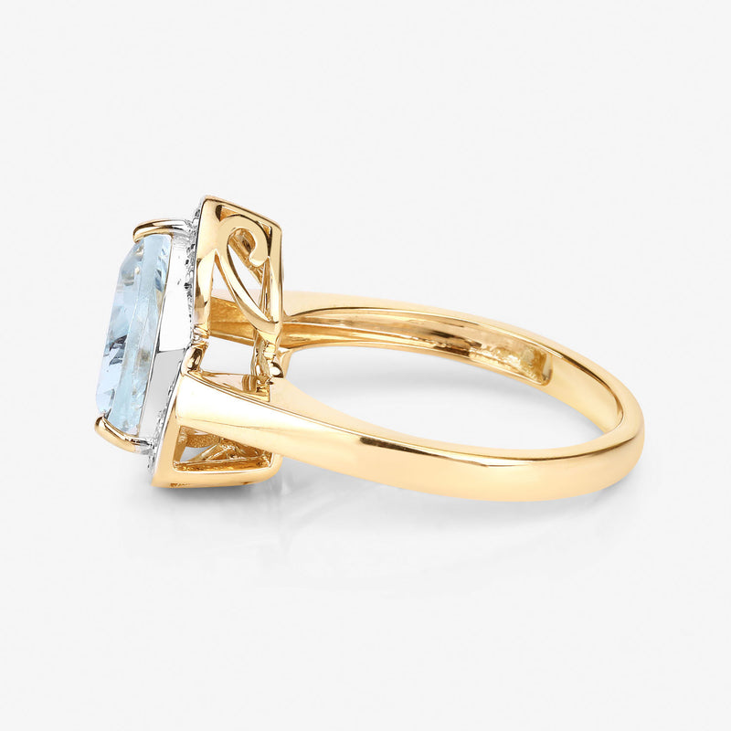 2.39 Carat Genuine Aquamarine and White Diamond 14K Yellow Gold Ring