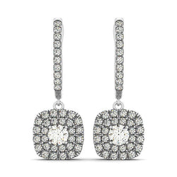 14k White Gold Double Halo Cushion Outer Shaped Diamond  Earrings (3/4 cttw)