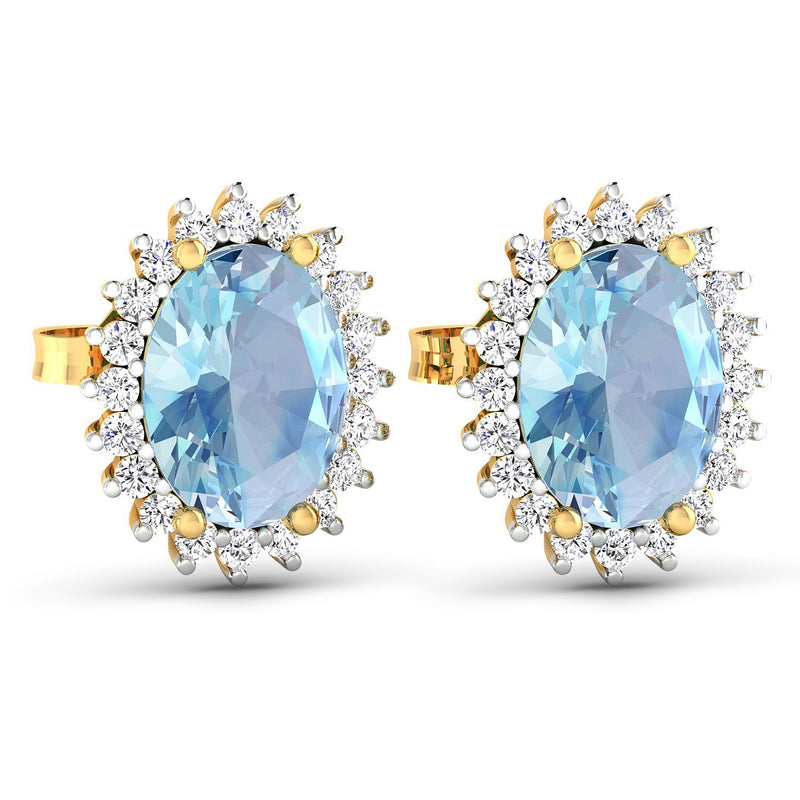 2.36 Carat Genuine Aquamarine and White Diamond 14K Yellow Gold Earrings