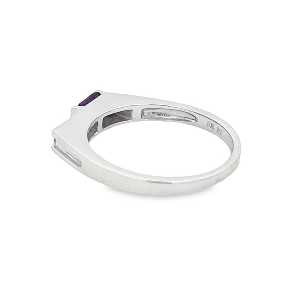 Genuine .06ct Amethyst Diamond Ring 10KT White Gold