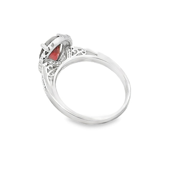 Genuine 2.20ct Garnet Diamond Ring 14KT White Gold