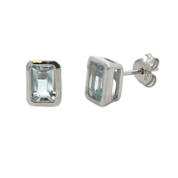 Natural .75ct Aquamarine Stud Earrings 10KT White Gold