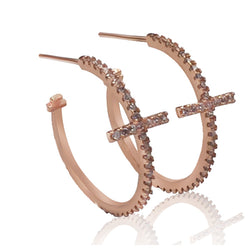 Cubic Zirconia Goldtone Cross Hoop Earrings