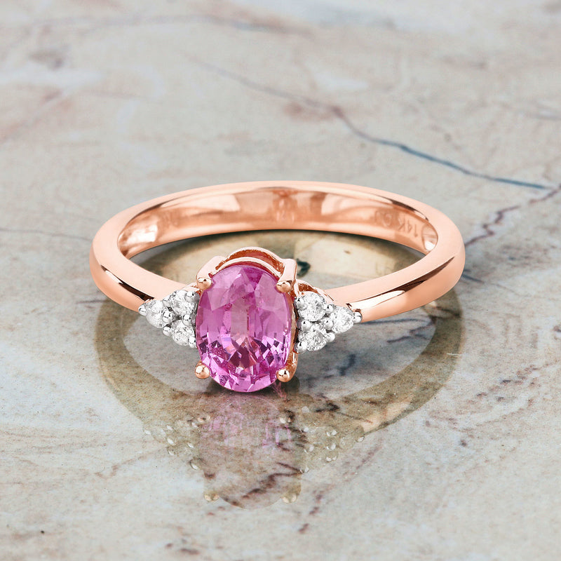 1.16 Carat Genuine Pink Sapphire and White Diamond 14K Rose Gold Ring