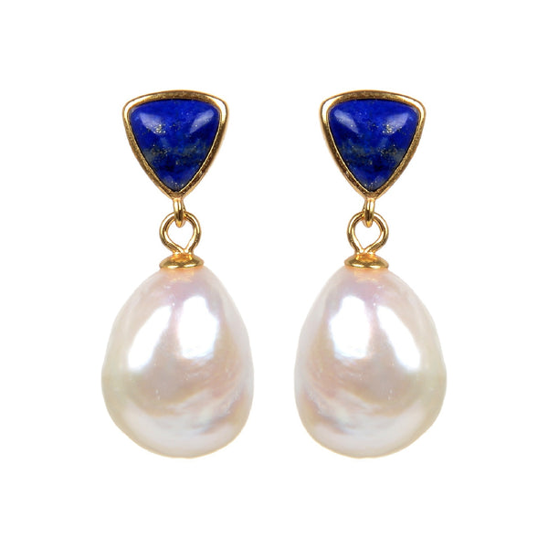 V3 Jewelry Freshwater Pearl & Lapis Lazuli Trillion-Cut Drop Earrings