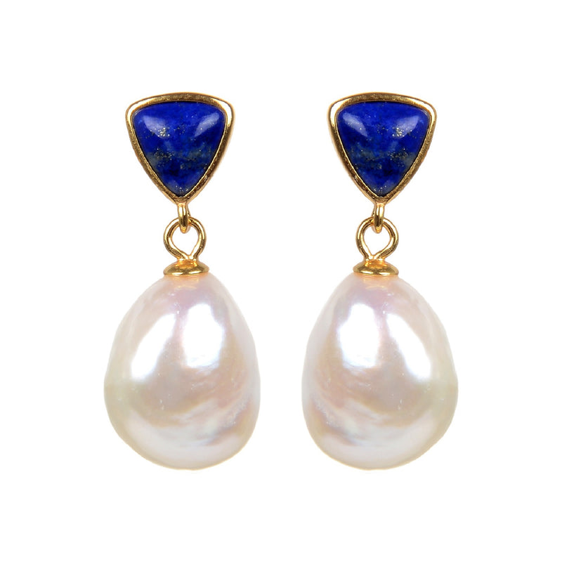 V3 Jewelry Freshwater Pearl & Lapis Lazuli Trillion-Cut Drop Earrings