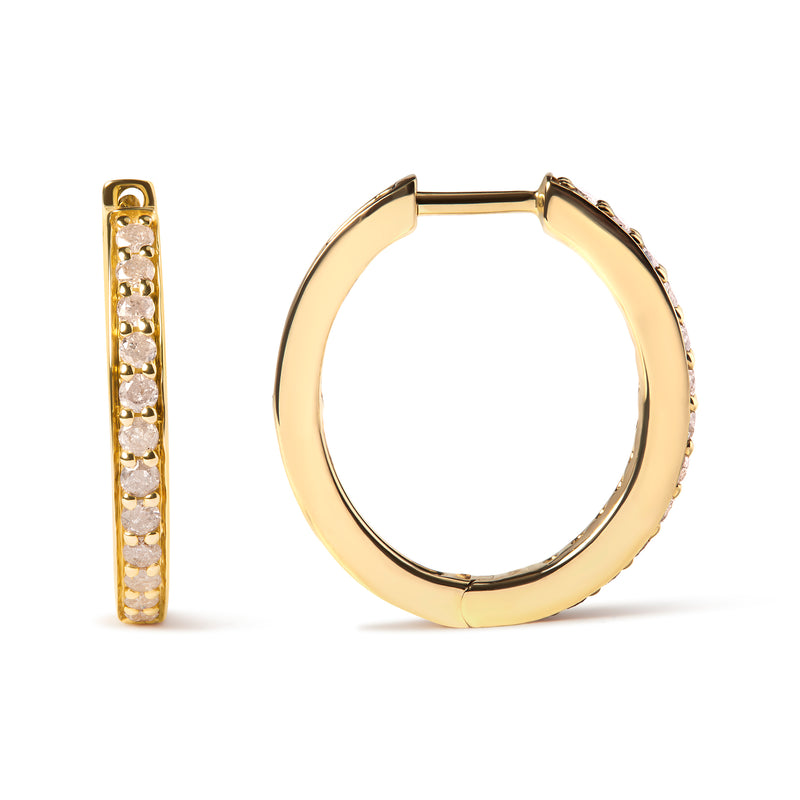 10K Yellow Gold 1/2 Cttw Round-Cut Diamond Hoop Earrings (I-J Color, I2-I3 Clarity)